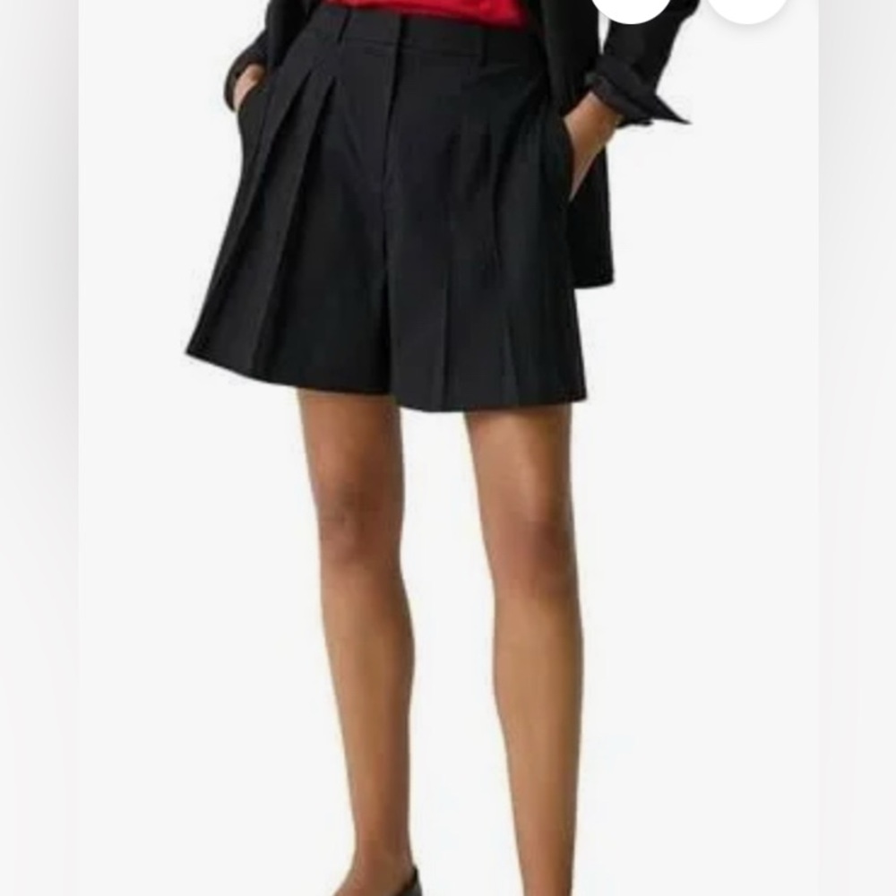Theory Black Pleated Tailored Shorts